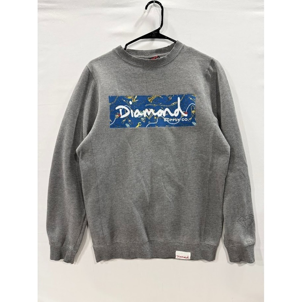 Diamond Supply Crew Neck Sweater‎ Men's small Gray Distressed Pullover skater